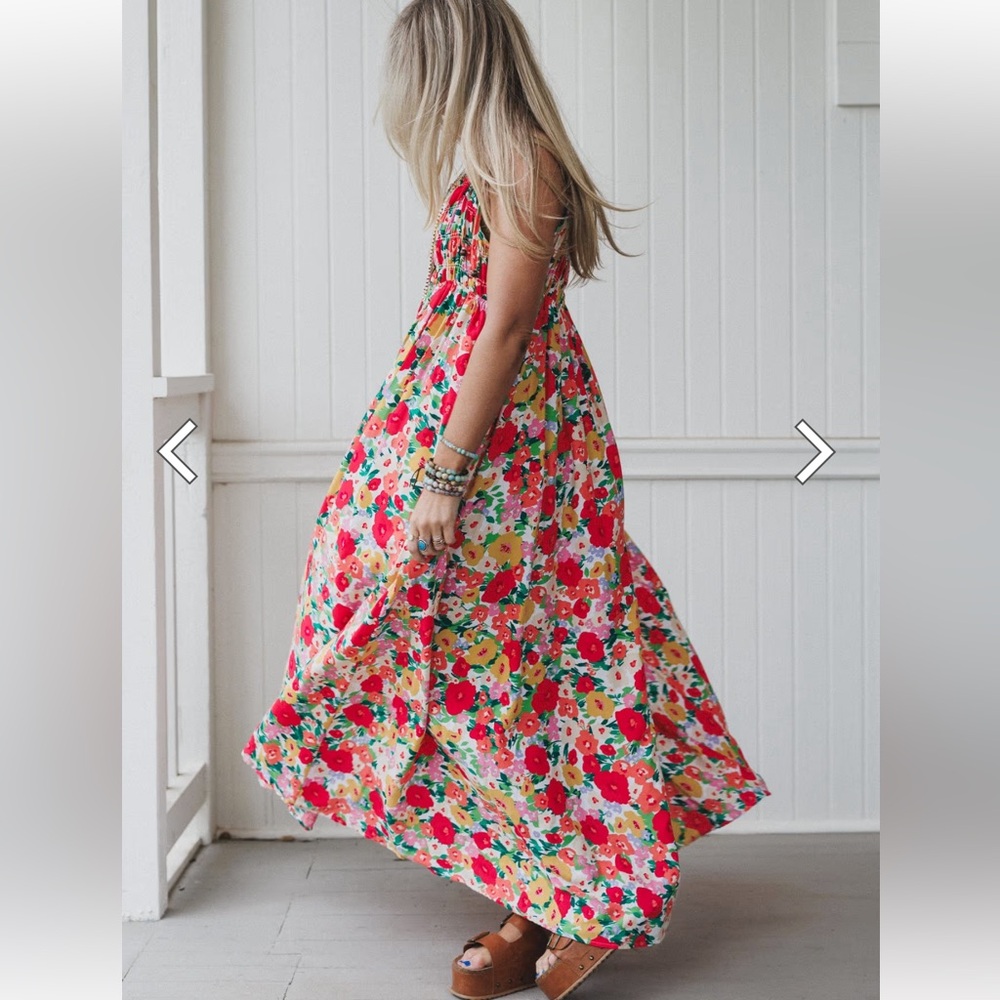 Floral Tie-Strap Maxi Dress in Multi-Color Three Bird Nest S NEW Boho Spring - Picture 2 of 12